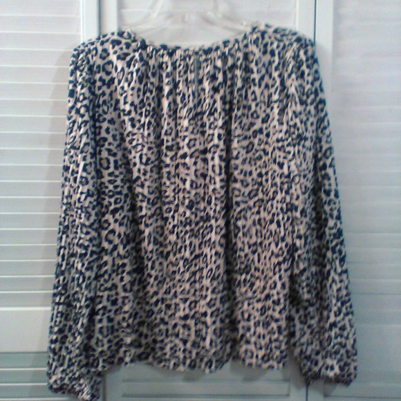 H & M Tops - H & M M Long-Sleeved Pleated Animal Print Blouse